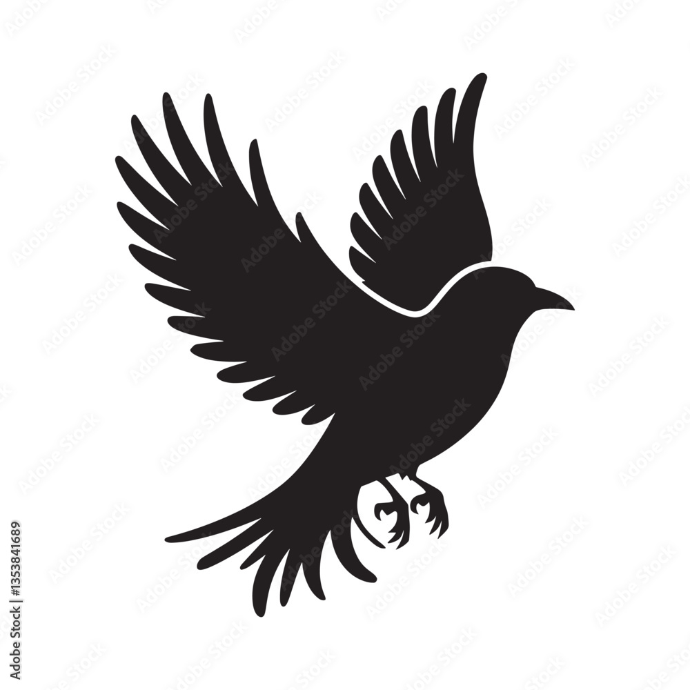 Fototapeta premium Flying Bird Silhouette Vector - Black Bird in Flight Isolated on White