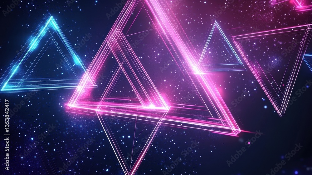 Futuristic vector background with neon glowing triangles and wireframe grids, a digital tech effect Futuristic vector background with neon glowing triangles and wireframe grids, a digital tech effect
