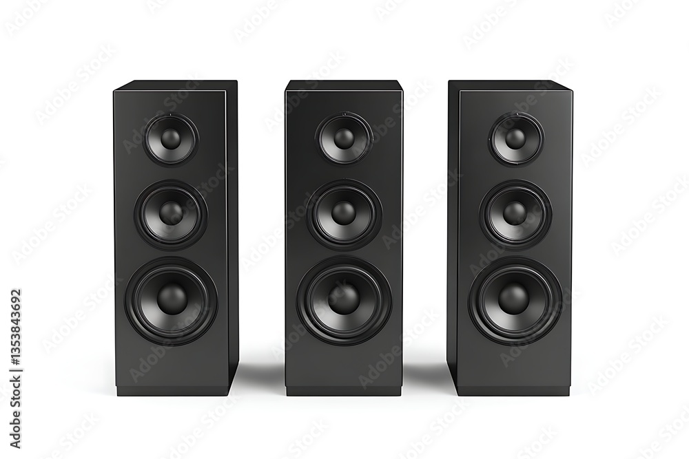Obraz premium Three black speaker boxes isolated on white background