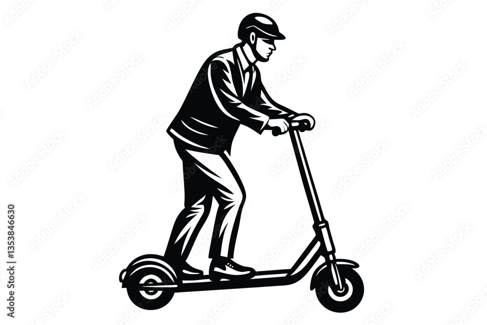 Man riding a scooter silhouette vector Man riding a scooter silhouette vector
