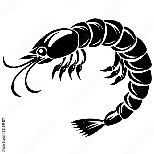 Shrimp Vector Illustration – Seafood Clipart, Silhouette, Line Art Icon