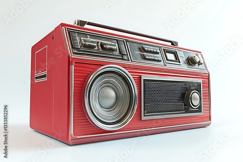 Retro red boombox on white background. Possible use Stock photo