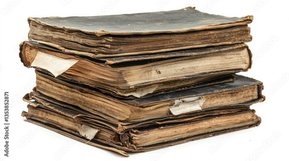 Aged Stack of Old Books with Worn Covers and Tattered Pages Aged Stack of Old Books with Worn Covers and Tattered Pages