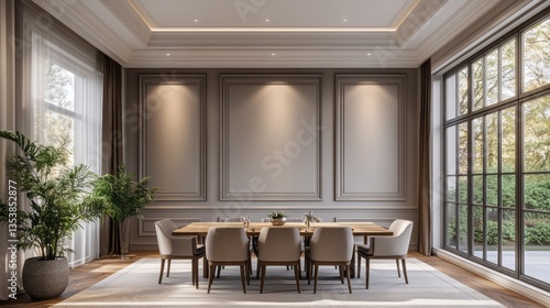 Wallpaper Mural Luxurious dining room featuring a wooden table and comfortable chairs Torontodigital.ca