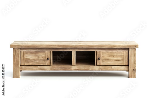 Rustic wood tv stand with cabinets on white background used for home decor needs