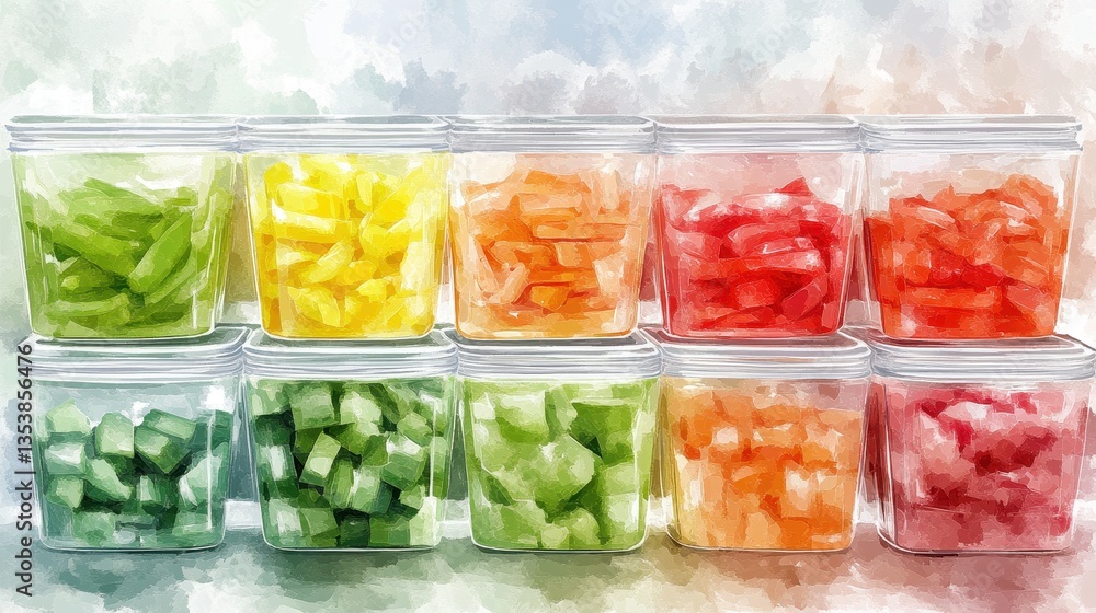Vibrant Rainbow of Chopped Vegetables in Clear Storage Containers: A Culinary Delight Vibrant Rainbow of Chopped Vegetables in Clear Storage Containers: A Culinary Delight