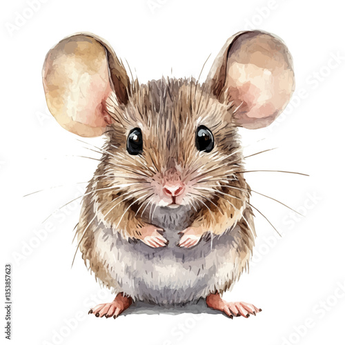 watercolor vector of Mouse, isolated on a white background.