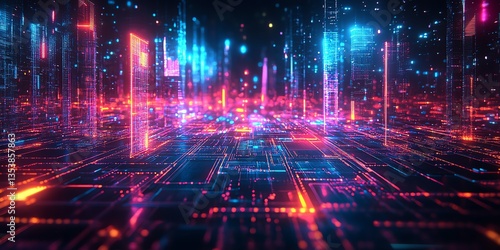 Neon Cityscape: A Vibrant, Digital Circuit Board Art
