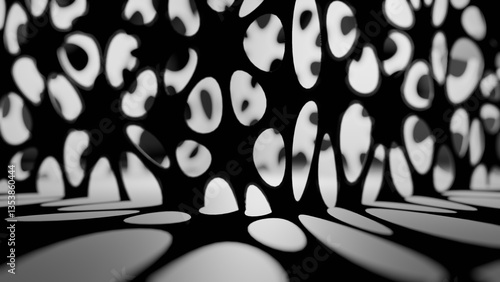 Hall room with irregular oval hole wall (3D Rendering)