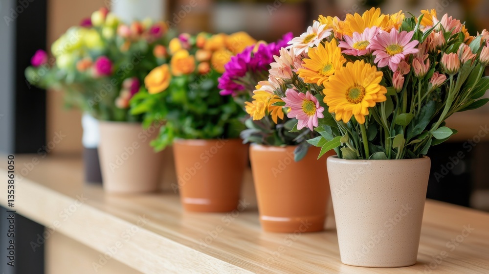 Rustic flower shop with natural decor Concept, Earthy Decor with Vibrant Mixed Flower Arrangements in Simple Pots for Home or Event Styling Rustic flower shop with natural decor Concept, Earthy Decor with Vibrant Mixed Flower Arrangements in Simple Pots for Home or Event Styling