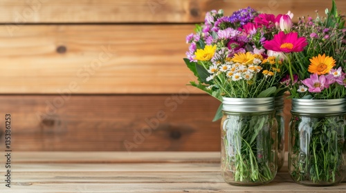 Wallpaper Mural Rustic flower shop with natural decor Concept, Naturalistic Flower Shop Style Bouquets Featuring Vibrant Wildflower Arrangements in Mason Jars Torontodigital.ca