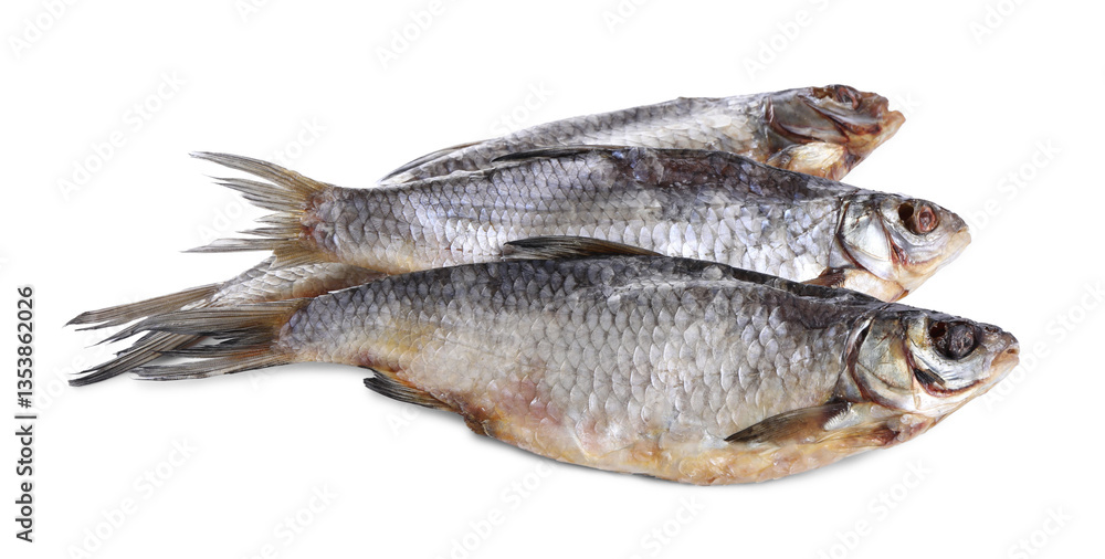 Dried salted roach fish isolated on white Dried salted roach fish isolated on white