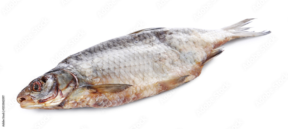 Dried salted roach fish isolated on white Dried salted roach fish isolated on white