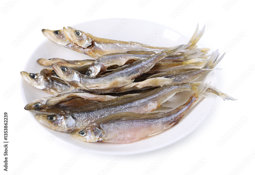 Dried salted smelt fish isolated on white Dried salted smelt fish isolated on white