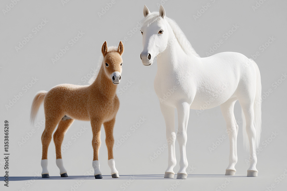 Foal and mare, studio, calm background, family portrait, equine stock photo Foal and mare, studio, calm background, family portrait, equine stock photo