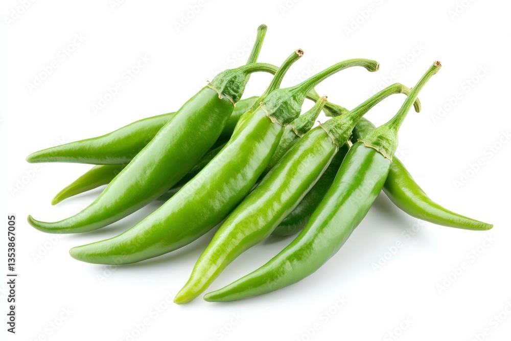 Close-up of Fresh Green Chili Peppers on a White Background Close-up of Fresh Green Chili Peppers on a White Background