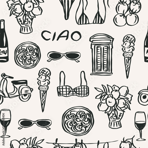 Hand drawn sketch Italian summer vacation background
