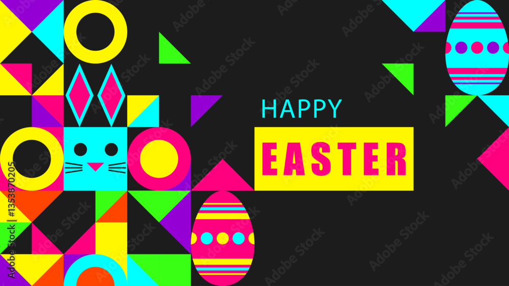 Obraz premium Abstract Geometric Easter Banner. Vector Background in Modern Style