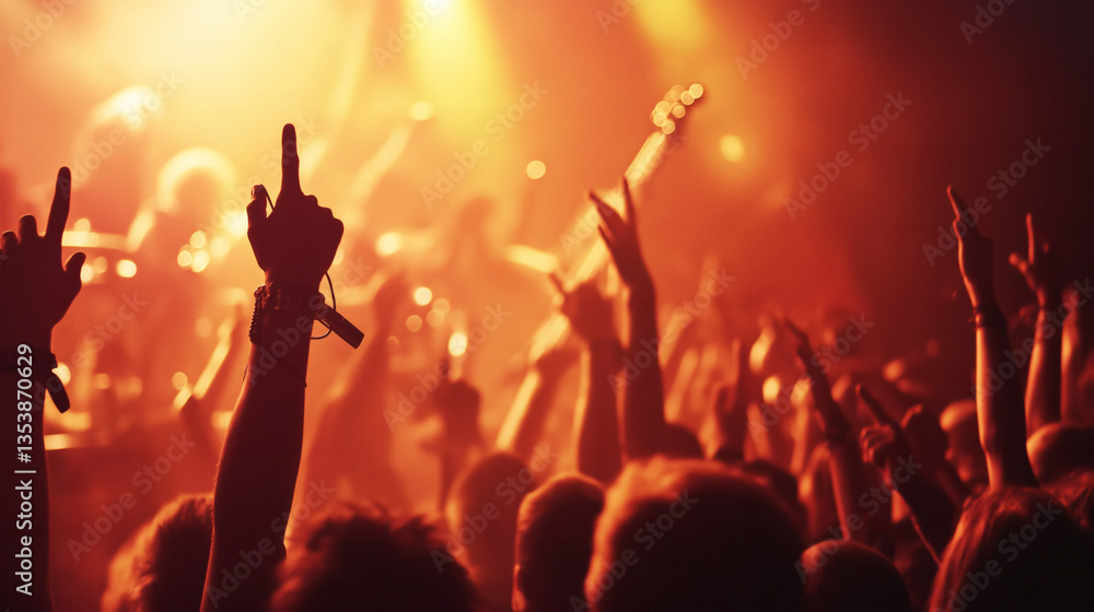 Fototapeta premium High-Energy Concert Crowd with Fiery Lights