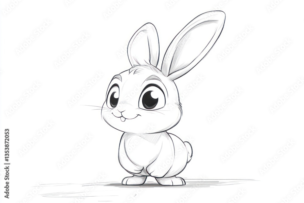 Fototapeta premium Adorable cartoon bunny sketch. Big eyes, small nose, fluffy tail