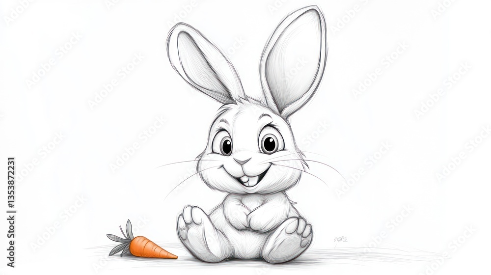 Fototapeta premium Adorable cartoon bunny sitting with a carrot