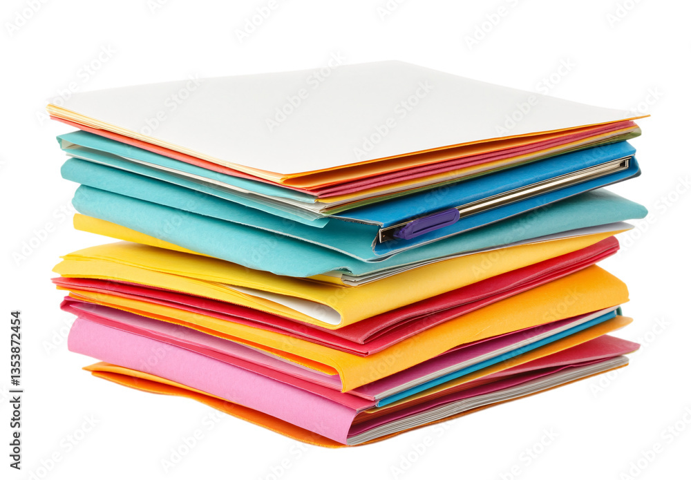 stack of colorful papers with blank white pages on top, with a transparent background stack of colorful papers with blank white pages on top, with a transparent background