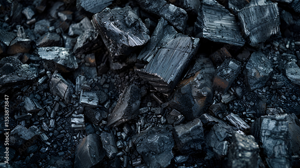 Charcoal firewood on red background. Non-burning black coal is watered with black paint. Extinct coal. Charcoal color. Black gloss paint. Red background. Close-up. Soft focus Copy space, Generative AI Charcoal firewood on red background. Non-burning black coal is watered with black paint. Extinct coal. Charcoal color. Black gloss paint. Red background. Close-up. Soft focus Copy space, Generative AI