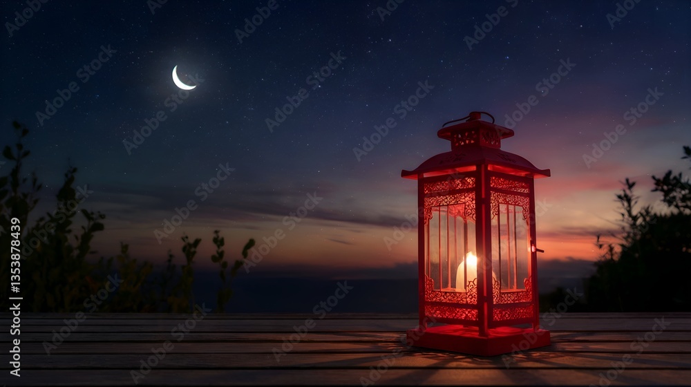 Lantern and crescent moon. An image submitted to stock library and categorized as generative AI depicting an Eid or Ramadan celebration. Lantern and crescent moon. An image submitted to stock library and categorized as generative AI depicting an Eid or Ramadan celebration.