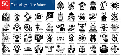 Tecnology of the future. glyph icons collection set. Simple vector illustration	