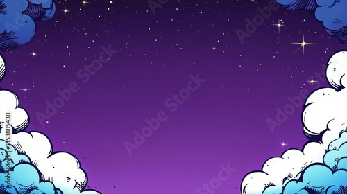 Cartoon night sky with clouds, empty space for text