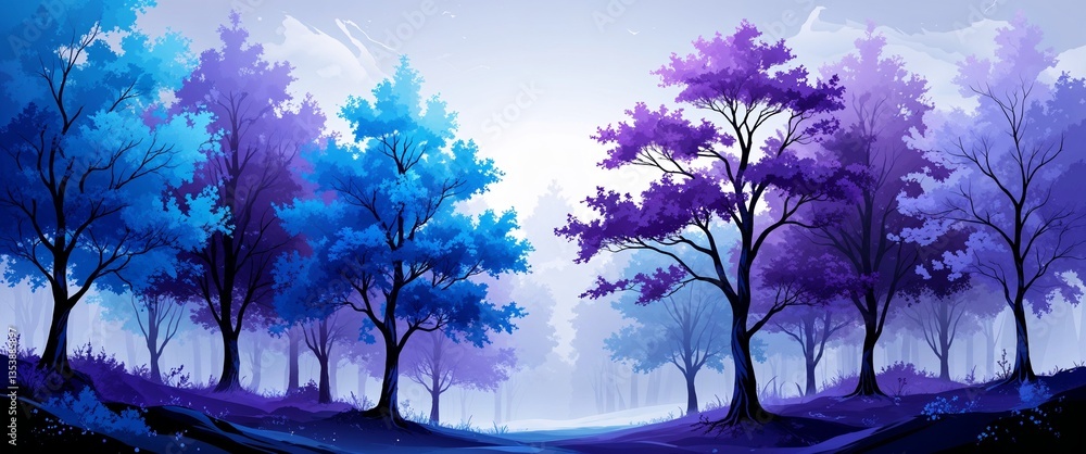 Mystical Blue and Purple Trees in Ethereal Abstract Acrylic Artwork Mystical Blue and Purple Trees in Ethereal Abstract Acrylic Artwork