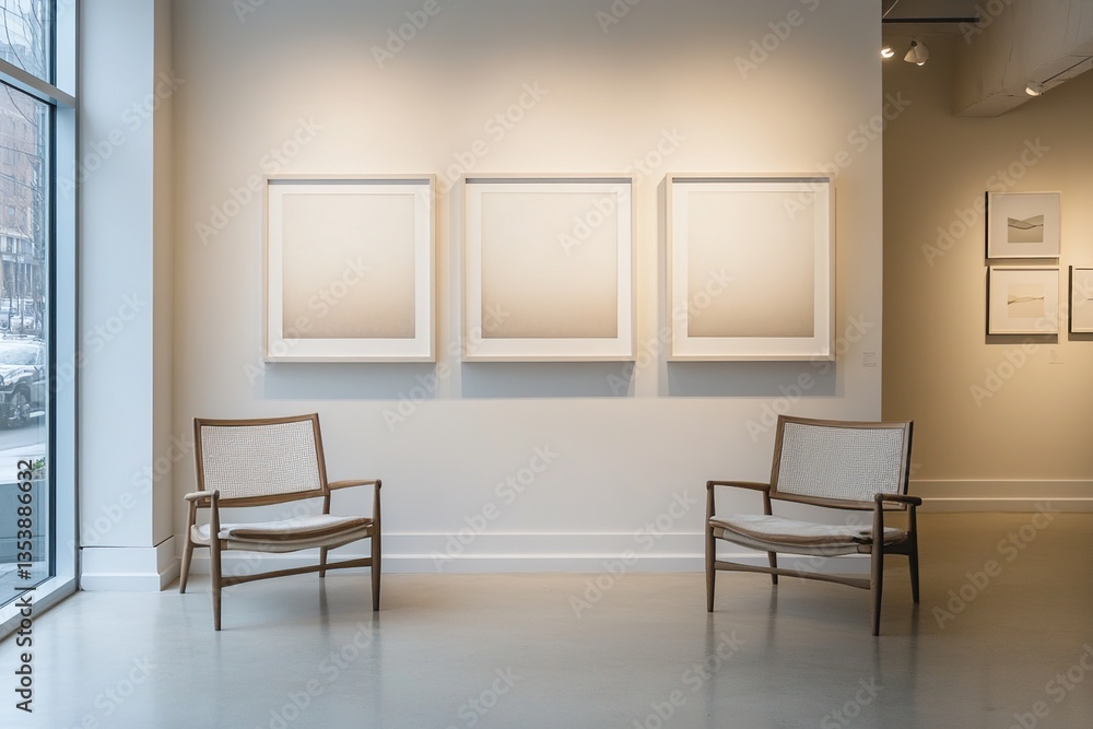 Modern Gallery Interior with Minimalist Artwork and Neutral Tones Modern Gallery Interior with Minimalist Artwork and Neutral Tones