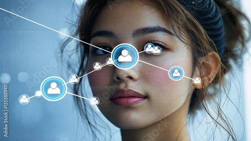 Young Woman with Digital Connections Overlay
