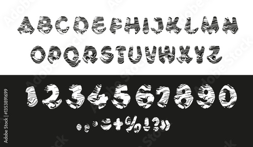 Alphabet, letters and numbers- doodles, dry brush.
 For free use, English font, set of letters and numbers. ABC. Vector image