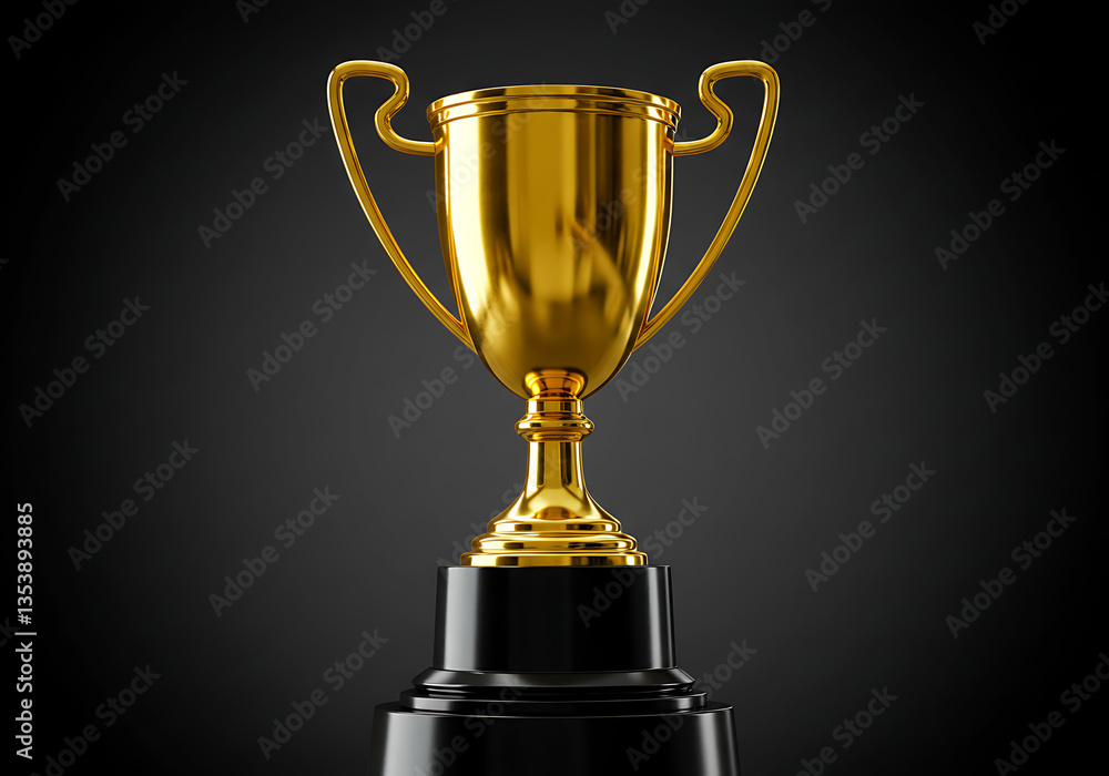 Golden trophy black pedestal shape cup two handles Champion Golden trophy black pedestal shape cup two handles Champion