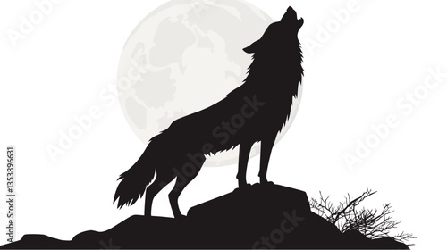 Lone Wolf Howling – Majestic Wild Animal Standing Under Moonlight