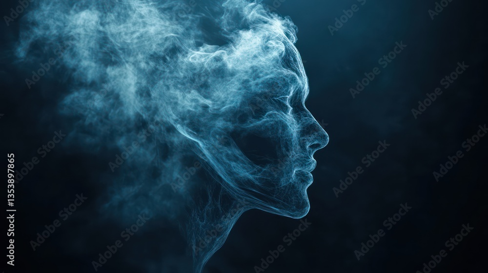 Woman's profile, smoke, abstract, dark background Woman's profile, smoke, abstract, dark background
