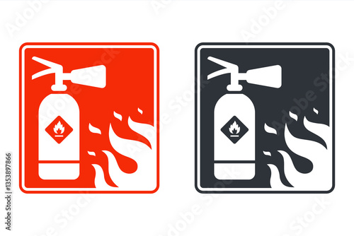 fire safety sticker. extinguish fire with fire extinguisher flat illustration