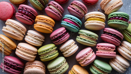 Wallpaper Mural colorful macaroons on a wooden table Torontodigital.ca