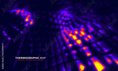 Heat map. Abstract infrared thermographic background. Temperature distribution and data analysis. Thermal imaging concept. Vector illustration.