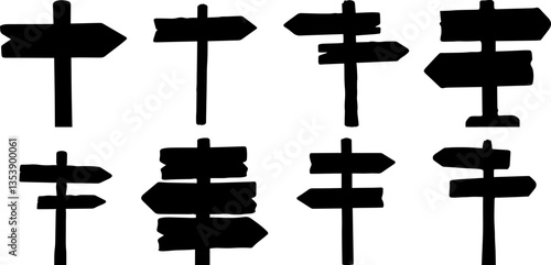 direction arrow wooden road sign board Silhouette vector illustration