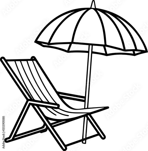 Beach Chair and umbrella outline  vector illustration