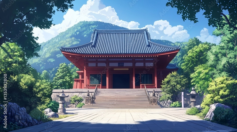 Scenic Temple amidst Verdant Nature and Serene Sky Landscape View Scenic Temple amidst Verdant Nature and Serene Sky Landscape View