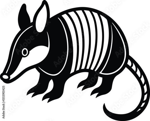 Armadillo Silhouette Monochrome Animal with Design Elements