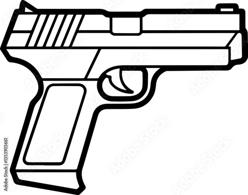 Automatic Handgun Pistol outline vector illustration
