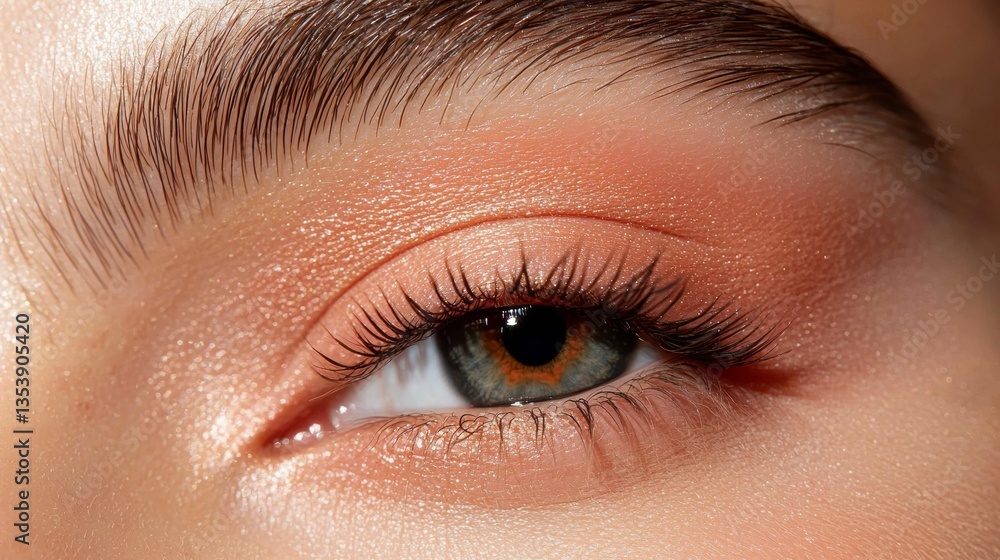 Obraz premium Sleek cat eye with glow light peach tones clean painting with text