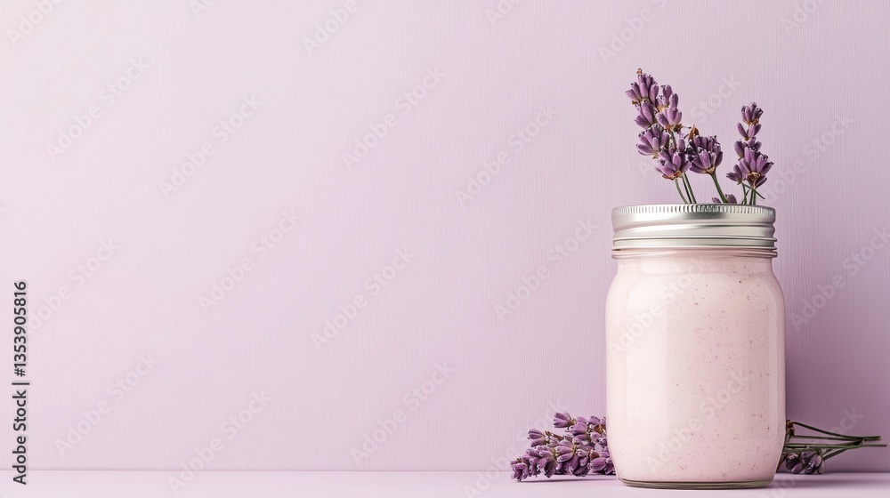 Smooth Textured Protein Jar on Pale Lavender Backdrop Serene Minimalism Smooth Textured Protein Jar on Pale Lavender Backdrop Serene Minimalism