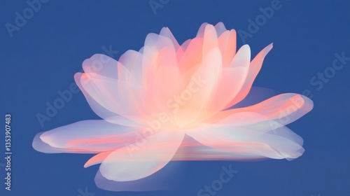 Ethereal pink lotus flower floats on a blue background
