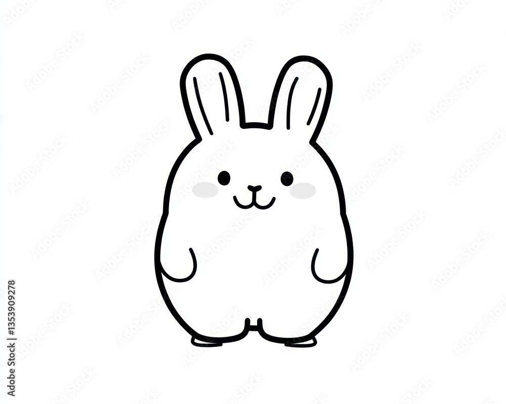 Obraz premium Cute chubby bunny illustration. Simple line art, round body, small feet