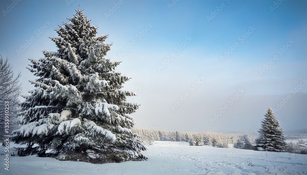 Obraz premium Fir Trees Covered in Thick Snow
